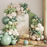Sage Green Balloon Arch Kit: Gold & White Party Decor (132 Pcs)