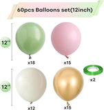 Sage Green & Pink Balloon Set: 60 Piece Baby Shower Party Decor