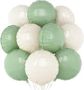 20pcs Sage Green Cream White 18" Round Foil Balloons for Party Decorations