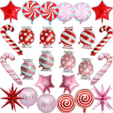 26PCS Pink Red Candy Foil Balloons Set for Christmas Candyland Party Decorations