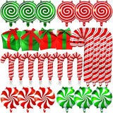 32PCS Candy Cane Swirl Foil Balloons Set for Christmas and Candy Theme Party Decor