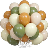 60pcs Green Brown Beige Yellow 12" Balloons for Jungle Safari Birthday Decorations
