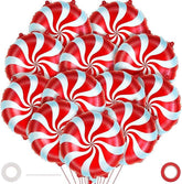 12PCS Red Candy Swirl Foil Balloons Set for Christmas and Candy Theme Party Decor