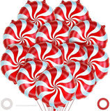 12PCS Red Candy Swirl Foil Balloons Set for Christmas and Candy Theme Party Decor