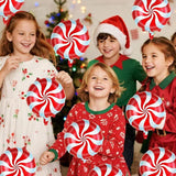 12PCS Red Candy Swirl Foil Balloons Set for Christmas and Candy Theme Party Decor