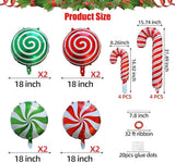 16PCS Christmas Candy Cane Foil Balloons Set for Holiday Party Decorations
