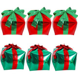 6PCS Red and Green Gift Box Foil Balloons Set for Christmas Party Decorations