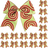 12pcs Red Green Stripe Christmas Tree Bows for Wreaths and Party Decorations