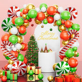 Christmas Balloon Arch Kit: Red, Green, Gold Garland with Candy Cane Balloons