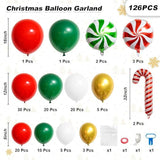 Christmas Balloon Arch Kit: Red, Green, Gold Garland with Candy Cane Balloons