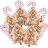 12pcs Gingerbread House Foil Balloons with Candy Cane for Christmas Decorations