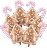 12pcs Gingerbread House Foil Balloons with Candy Cane for Christmas Decorations