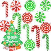 14pcs Xmas Tree and Candy Cane Balloons Set for Christmas Party Decorations