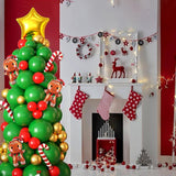 Christmas Arch Kit Green Red Tree Balloons with Gold Stars Candy Cane Party Decor
