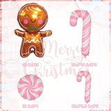 10 PCS Gingerbread Balloons Set Candy Cane Foil Balloons Pink Christmas Decor