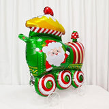 Self Standing Christmas Train Balloon Green Red Foil Balloon Holiday Party Decor