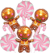 32 Inch Gingerbread Balloons Set Candy Cane Foil Balloons Pink Christmas Decor