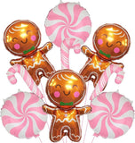 32 Inch Gingerbread Balloons Set Candy Cane Foil Balloons Pink Christmas Decor