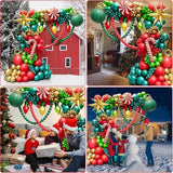 Christmas Balloon Arch Kit Red Gold Green Garland with Bulb and Candy Cane Balloons