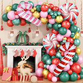 Christmas Balloon Arch Kit with Green Pink Red & Gold Balloons for Party Decorations