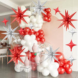 18-Pc Red & Silver Star Balloons with 22" and 10" Foil Balloons for Parties