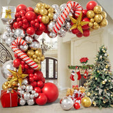 Christmas Balloon Arch Kit with Red Gold Silver & Candy Cane Star Balloons for Party