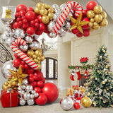 Christmas Balloon Arch Kit with Red Gold Silver & Candy Cane Star Balloons for Party