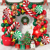Christmas Balloon Garland Kit with Red Green Gold Balloons, Gingerbread & Candy Foils for Party
