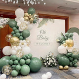155-Piece Sage Green, White & Gold Balloon Garland Kit with Confetti for Parties