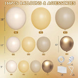 166-Piece Boho Nude Balloon Garland Kit with Pastel Browns & Golds for Baby Shower or Birthday