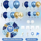 153-Piece Navy Blue & Gold Balloon Garland Kit with Pastel and Confetti Balloons for Party