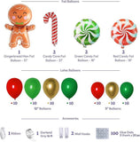Gingerbread Balloon Arch Kit 80Pcs Red Green Gold Candy Cane Mylar Balloons Décor