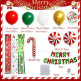 Christmas Balloon Arch Kit with Metallic Fringe Curtains Merry Banner and Candy Cane Balloons