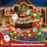 Christmas Balloon Arch Kit 71Pcs Gold Red Green Balloons with Foil Fringe Curtain Backdrop