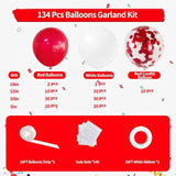Red White Balloon Arch Kit 134Pcs Matte and Confetti Balloons for Wedding Birthday Party
