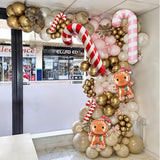 Pastel Pink Beige Christmas Balloon Arch Kit 138Pcs with Candy Cane Gingerbread Foil Balloons