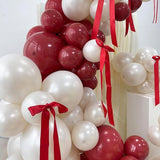 Red and Pearl White Balloon Arch Kit with Bows (185 Pcs)