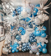 155-Piece Winter Snowflake Balloon Arch Kit with Blue Silver White Balloons and Foils