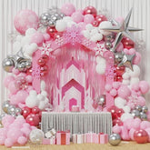 Glitter Snowflake Balloon Arch Kit: Pink, Silver, Red, Winter Birthday Party