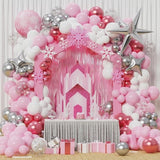Glitter Snowflake Balloon Arch Kit: Pink, Silver, Red, Winter Birthday Party