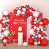 Red White and Silver Balloon Arch Kit with Confetti Balloons for Birthday Wedding Party
