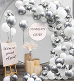 White and Silver Balloon Arch Kit with Metallic and Confetti Balloons for Winter Party
