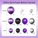 122-Piece Dark Purple and Black Balloon Arch Kit with Silver Metallic Balloons for Party