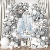 White Silver Balloon Garland Arch Kit 113 Pcs for Christmas & Winter Parties