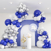 136 Pcs Blue White Silver Balloon Garland Arch Kit for Party & Event Decor