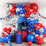 Red Blue Silver Balloon Garland Arch Kit with Star Foil Balloons for Party Decor