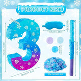 Snowflake Number 3 Pinata with Stick, Blindfold, and Confetti for Winter Birthday Party