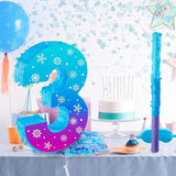 Snowflake Number 3 Pinata with Stick, Blindfold, and Confetti for Winter Birthday Party
