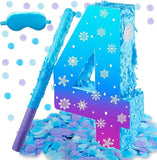 Snowflake Piñata Number 3 with Stick and Confetti for Winter Birthday Party