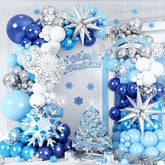 108-Pc Winter Wonderland Snowflake Balloon Arch Kit Blue White Silver Decor
